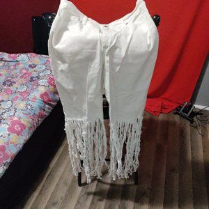 Ladies white jeans hand made fringes
